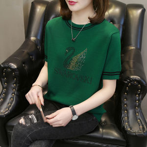 LUCKIN STORE Top for Women Womens Short Sleeve T-shirt Summer Blouse New Bottoming Shirt Color Matching Sweater Plus Size Tops