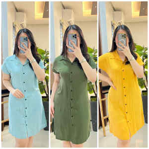 DRESS Medium to Large Fitting Loose Polo Button Down Short Sleeves Chalis Fabric by CocoBaba