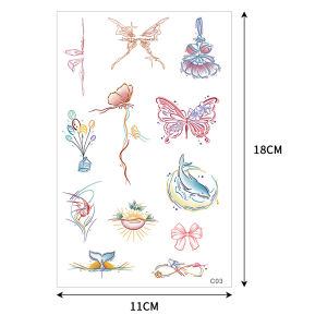 สติกเกอร์รอยสักสีรูปผีเสื้อ INS กันน้ำและติดทนนานสไตล์ญี่ปุ่นเรียบง่ายสร้างสรรค์