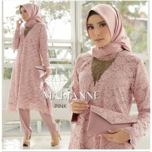 Marianne Set  / One Set Atasan Brokat + Celana Panjang Polos /Ada Size M L XL XXL / One Set Kondangan