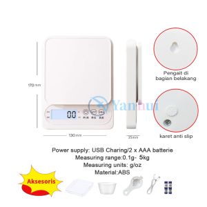 Timbangan Dapur Digital Baking Versi USB Rechargeable 5kg 0.1g Kitchen Scale