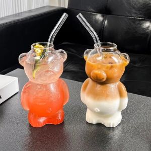 BOBOTYU 320ML Bear Coffee Mug Transparent Large Capacity Clear Bear Glassware Portable Reusable Juice Cup Coffee