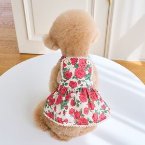OUTOPEN Cute Rose Flower Dog Dress Breathable Soft Dog Vest Fashion Thin Design Pet Summer Clothes Puppy