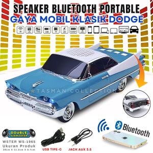 Speaker Aktif Super Bass Bentuk Mobil Classic WSTER WS-1965 Double Speaker Woofer Fungsi ( Bluetooth TWS Radio USB Memory Aux In Layar LCD Digital Roda Aktif Lampu Menyala Microphone Saat Telfonan ) | speaker bluetooth | salon bluetooth