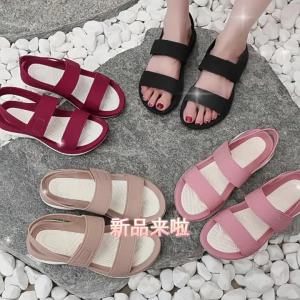 [Free Shipping] Double-Strap Velcro Sandals For Summer Outdoor Wear WomenS Flat-Soled Student Solid Color Slip-On Beach Sandals Comfortable Simple And Versatile