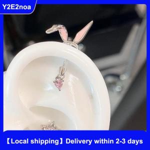 【Local shipping】 1Pcs Cats Ear Shaped Flash Zircon Heart Cross Pendant Ear Bone Nail Earring For Women Trendy Body Piercing Accessories