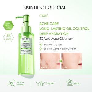 Skintific 3X Acid Acne Gel Cleanser 120ml | Salicylic Acid Deep Pore Cleanser | Oil Control & Anti-Acne Facial Wash | Blackhead & Acne Removal