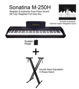 Master/ Exam Grade 88 Keys Digital Piano Professional Portable Smooth Dynamic Hammer Action Weighted Touch Piano Keyboard Sonatina M-250H Weighted Keys Piano Portable Digital Piano Hammer Action Piano Excellent Sound High Quality T Shape Stand Promotion