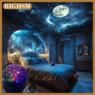 BIGHSM LED Night Lights Starry Sky Moon Projector Light USB Plug Colorful Strobe Light For Kids Room Party Galaxy Decor Gift