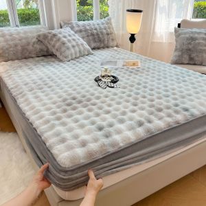 【Super low price】Luxury Super Soft Faux Rabbit Fur Fitted Sheet and Pillowcase Thick Warm Winter Mattress Protector Tie Dye Plush Mattress Cover