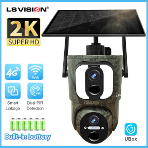 LS VISION 4MP 4G/WIFI 2K Dual Lens Solar CCTV Camera UBox APP Outdoor IP66 Waterproof Wireless CCTV Humanoid Tracking Smart Linkage PTZ Security IP Camera for Garden Yard Farms