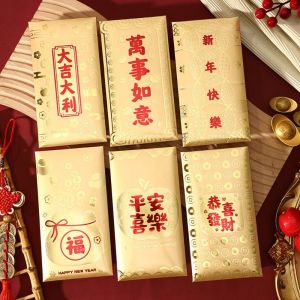 SCHOOLING GRIN68IN6 6Pcs ปีขนมขบเคี้ยว ซองจดหมายสีแดง Fu Lucky วันตรุษจีน ปีใหม่จีน  สีแดงเเดง ซองแพ็คเก็ต ปาร์ตี้ซัพพลาย