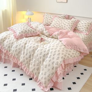 🎀(SALE RẺ) SET 4 MÓN GA PHỦ TRẦN BÈO REN VỎ CHĂN GỐI COTTON ĐŨI HOA NHẬP KHẨU CAO CẤP