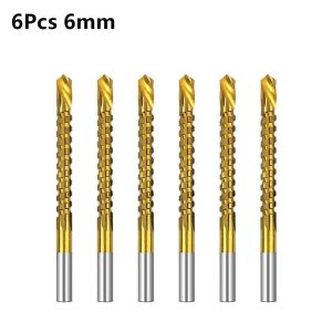 MIRELINA 6Pcs 3-8mm Serrated Drill Bits Titanium Coated Serrated Grooving HSS Twist Drill Bits  3 In 1 Grooving Tool Set Woodworking Parts