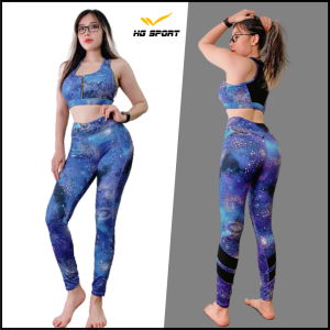 Bộ tập Gym Yoga Zumba Aerobic nữquần dài áo bra set kéo khoá phối lưới cao cấp HG Sport SDBR05