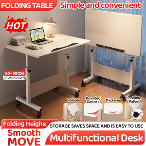 🔥SG Local Seller🔥Foldable Laptop Table 90cm with Wheels Adjustable Height Study Desk Bedside Compact Folding Table