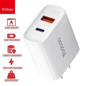Original YOOBAO YAD-C006B 2 Port 20W Fast Charging Power Adapter (USB-A/Type-C)