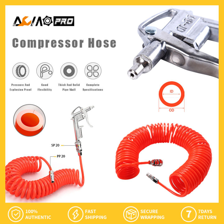 AumoPro PU Compressor Hose 8*5mm High Pressure Cleaning Spray Air Duster Blow Spring Tube Pipe