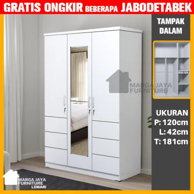 Lemari pakaian 3 pintu Minimalis putih Wardrobe