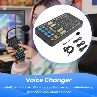 【Latest model】I9 Voice Changer Full Kit Multiple Audio Effect Bluetooth Live Sound Cards Ultra-Thin Portable Live Sound Card Mic Tool Easy Install Easy to Use