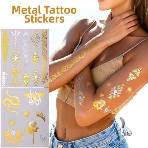 LITUILI Mehndi Stickers Bronzing Henna Tattoo Stickers Butterfly Snake India Flower Totem Gold Henna Tattoo Decals Fashion Waterproof Temporary Tattoo Legs Arm Leg