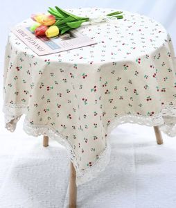 [Mẫu mới] Khăn trải bàn vải canvas VIỀN REN họa tiết CHERRY ĐỎ phong cách Nhật Bản nhẹ nhàng vintage [T003M]