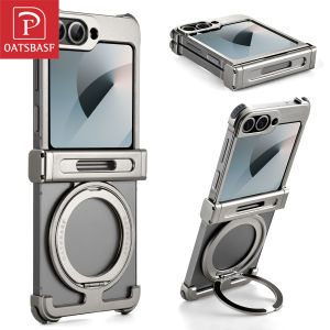 OATSBASF กรณีโลหะสำหรับซัมซุงกาแล็กซี่ซีพลิก 7 ด้วยแม่เหล็ก 360 ฟุตหมุนยืนกันกระแทกฝาครอบโทรศัพท์ for Samsung Galaxy Z Flip 7