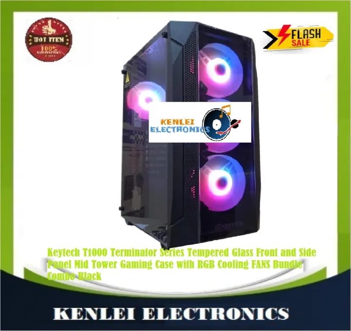 KEYTECH T1000 ATX Tempered Glass Midtower Desktop PC Gaming Case ...