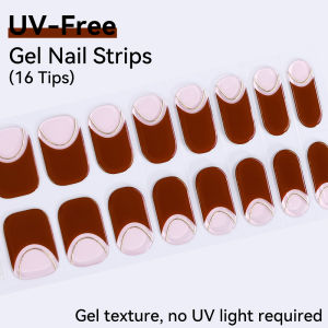 Chic French Collection -UV FREE Gel Nail Strips 16 Tips Minimalist Black Tips Vintage Mauve Pearl Accents| No UV Lamp Required