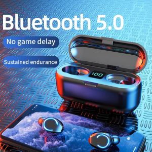(BISA COD) EARPHONE BLUETOOTH V5.0 F9 TWS NIRKABEL BLUETOOTH HEADPHONE EARPHONES WIRELESS HEADPHONES 9D HIFI STEREO EARBUDS MINI EARPHONES MUSIC HEADSETS LED DISPLAY
