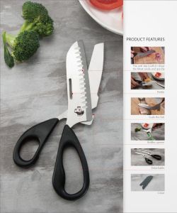 Dream Chef Living มีดเชฟญี่ปุ่นอเนกประสงค์ 6 In 1 Santoku ของแท้มาตรฐานเกาหลี เนื้อสแตนเลสแท้ Body ABS ทนทาน! (ด้ามสีเทา)