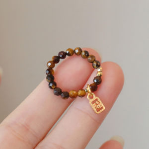 New Natural Stone Ring Tigers Eye Rutilated Quartz Ring Beaded Elastic Rope Crystal Ring