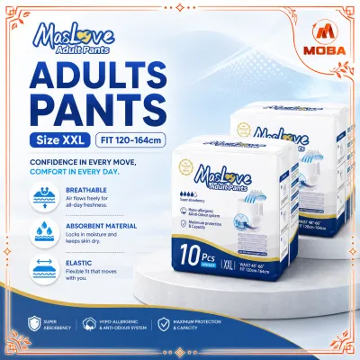 MasLove Adult Diaper Tape Pants Disposable Adult Pampers for Elderly Senior Incontinence Leak Proof High Absorbent Breathable Overnight Day Use Adult Care XXL