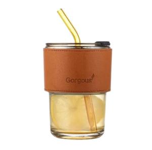 Tumbler Gelas Kaca Aesthetic Georgous Whit Straw Cup 450ML Mug Gelas Kaca Bamboo FREE SEDOTAN
