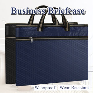 Zipper File Business Bag Mens Business Briefcase Football Pattern Waterproof Office Document Organizer Conference Portfolio