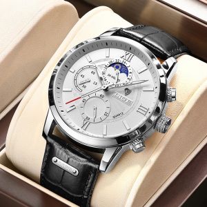 LIGE Nguyên 2021 đồng hồ nữ thời trang mới bình thường da không thấm nước thạch anh đồng hồ bấm giờ dạ quang đồng hồ đeo tay nam
