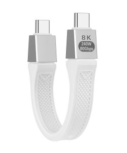 USB-C to USBC Short Flat Cable 240W (13cm) Thunderbolt 5/4 Compatible at 80Gbps Fast Charging OTG and 8K Display Support for All Type-C Devices (White/Black/Yellow)