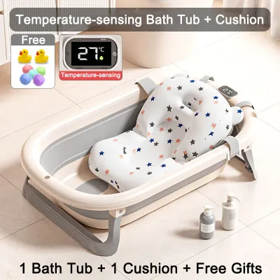 SKISOPGO Baby Newborn Bath Tub with Stand Bathtub Foldable Bathtub With Thermometer Besen Mandi Baby 宝宝浴盆