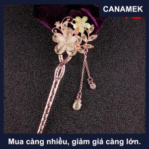 【CANAMEK】 Ghim Cài tóc đá mắt mèo Kẹp Tóc Đính kim cương giả hình hoa đôi