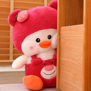 Gấu bông Vịt Má Phính áo Gấu Lotso Dâu Tây vải lông mịn an toàn cho bé