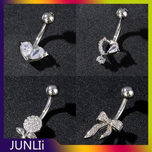 JUNLIi แฟชั่นเพทายท้องแหวนกระดุมเจาะสะดือสแตนเลสสำหรับผู้หญิงเซ็กซี่แหวนเจาะสะดือเครื่องประดับร่างกาย