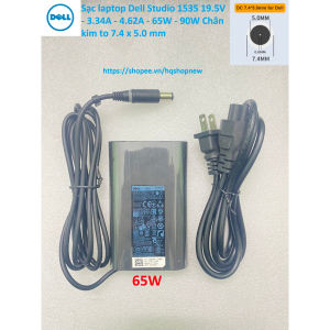 ️[Sạc zin] Sạc laptop Dell Studio 1535 19.5V - 3.34A - 4.62A - 65W - 90W Chân kim to 7.4 x 5.0 mm