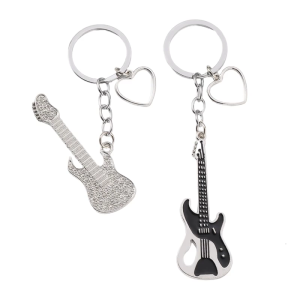 Guitar Keychain with Detailed Cutouts and Gems Embellishments Unique Keyring Fashion Accessory Music Lover Gift