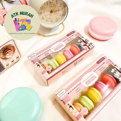 penghapus makaron macarons 1 set 6 pcs makanan termurah COD READY alat tulis kantor stationary sekolah free kotak elegan