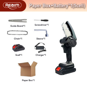 REAIM 6 inch Brushless Cordless Electric Mini Chainsaw Wood Cutting Portable Rechargeable Handheld SawHandheld Garden Tool