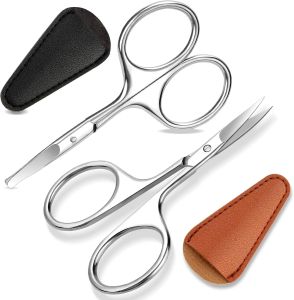 2 Pack Eyebrow Nose Hair Scissors Stainless Steel Rounded Tips    Small grooming scissors for mustache beard and facial hair. Compact 2.7 inch for travel. Rounded tips for men and women.