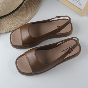 [Free Shipping] New Summer Outdoor Sandals Square Toe Womens Fashion Solid Color Open Toe Casual Flat Back Strap Womens Shoes