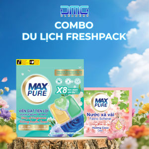 Combo Du Lịch FreshPack Maxpure:  Túi Viên Giặt Hương Huyền Thoại + Dây Nước Xả Hương Coco (10 Gói)
