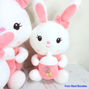 Boneka Kelinci Pegang Dot Susu Import Lucu Imut - Rabbit Doll Holding Milk Bottle - Ready Stock