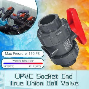 【 Free Ship 】Emauxi “1-1/2’’ Ball Valve 2’’ PVC Double Union Ball Valve PVC Swimming Pool Valve UPVC Union Ball Valve”